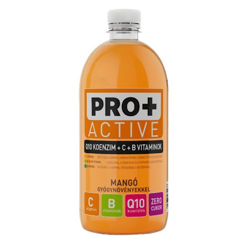 Pro+ Active, Nápoj s mangovou príchuťou, s obsahom Q10, vitamínu C a B, 750 ml.