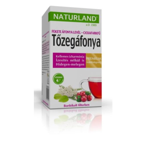 Naturland Prémium Tőzegáfonya-Feketeáfonyalevél-Cickafarkfű teakeverék 20x1,2 g